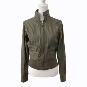 🌿 Billabong Olive Green Embroidered Zip Jacket Cool Girl Utility Large L ✨